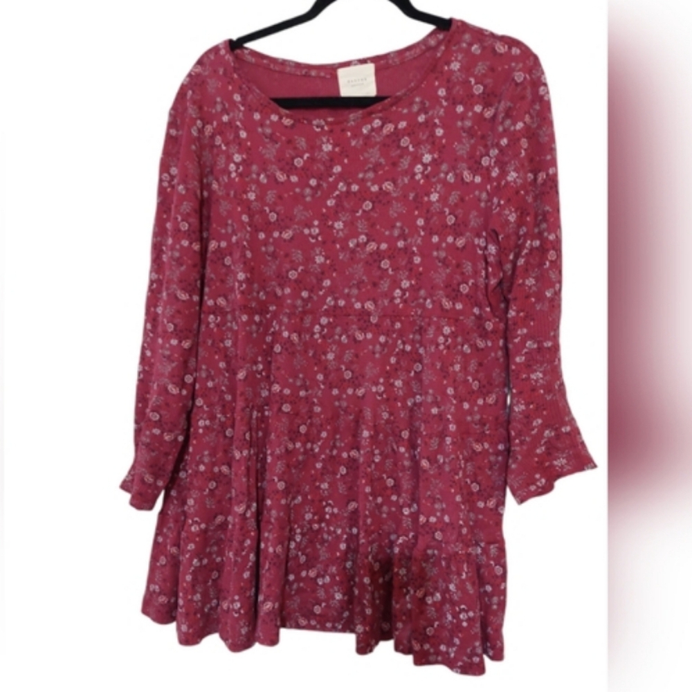 Harper Heritage Womans Peplum Pink tiered Floral Shirt size Large